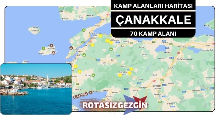 Çanakkale Ücretli ve Ücretsiz Kamp Alanları Haritası