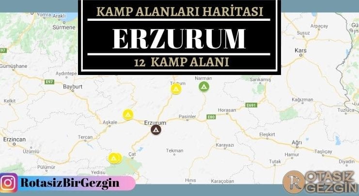 Erzurum Ücretli ve Ücretsiz Kamp Alanları Haritası