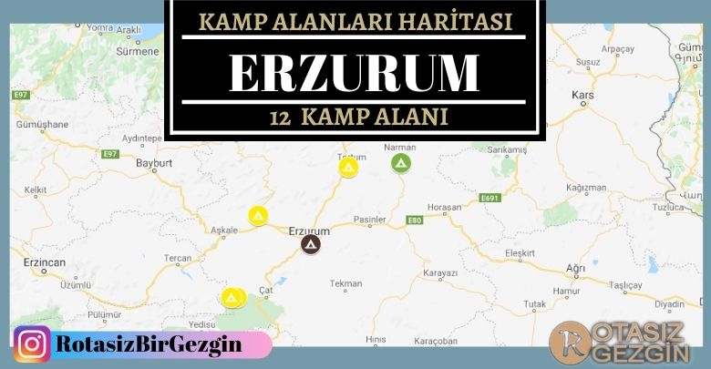 Erzurum Ücretli ve Ücretsiz Kamp Alanları Haritası